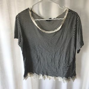 Striped Short Sleeve T-shirt with Lace Detail